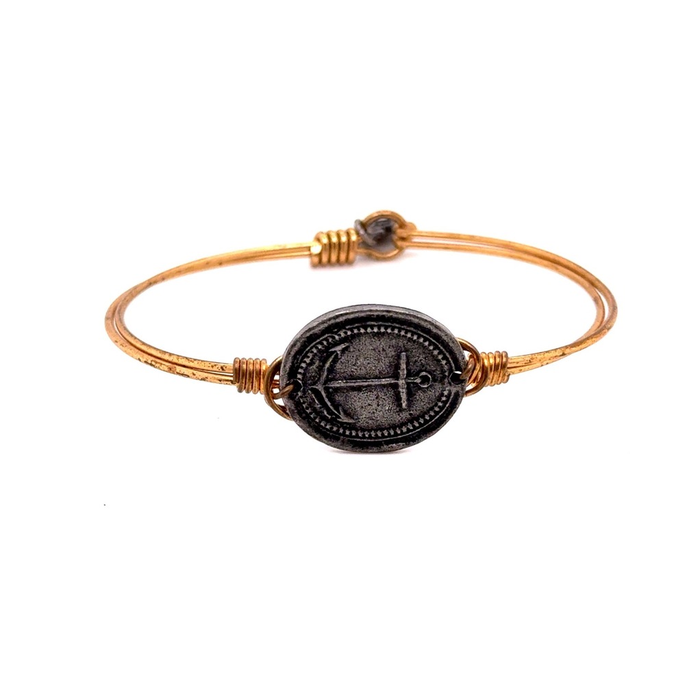 Luca and Dani Anchor Coin Bangle Bracelet Copper Pewter Tone Mixed Metal Jewel